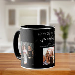 Birthday custom photo friends black chic mug<br><div class="desc">A gift from friends for a woman's 21st birthday, celebrating her life with 3 of your photos of her, her friends, family, interest or pets. Personalise and add her name, age 21 and your names. White coloured letters. A chic, classic black background. Her name is written with a modern hand...</div>
