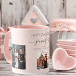 Birthday custom photo friends blush pink chic mug<br><div class="desc">A gift from friends for a woman's 21st birthday, celebrating her life with 3 of your photos of her, her friends, family, interest or pets. Personalise and add her name, age 21 and your names. Black coloured letters. A girly, feminine blush pink, rose gold coloured background. Her name is written...</div>
