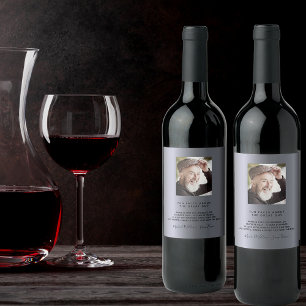 Birthday custom photo fun facts bio silver guy wine label