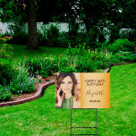 Birthday custom photo gold female drive-by garden sign<br><div class="desc">An outdoor sign celebrating a 50th (or any age)milestone birthday for a girl, woman. An elegant modern, trendy faux gold coloured background. Personalise and add your own photo of the birthday girl. The text: The name in dark burgundy with a modern hand lettered style script. Tempates for a name, age...</div>