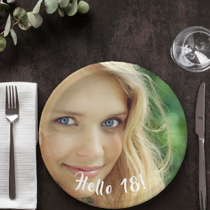 Birthday custom photo hello 18 eighteen paper plate