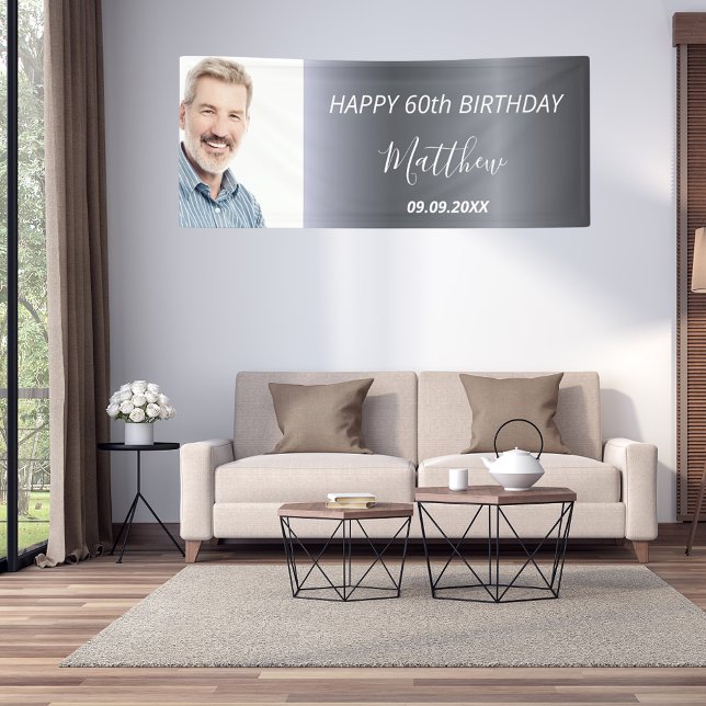 Birthday custom photo silver fox guy welcome banner (Creator Uploaded)