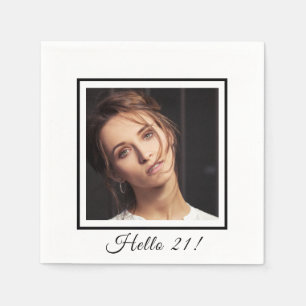 Birthday custom photo white black  napkin