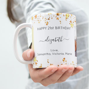 Birthday custom photo white gold friends luxury coffee mug