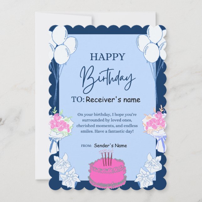 Birthday Customisable Digital Cake Holiday Card (Front)