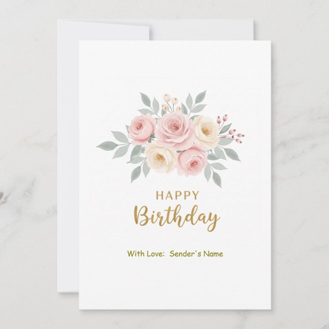Birthday Customisable Digital floral  Holiday Card (Front)