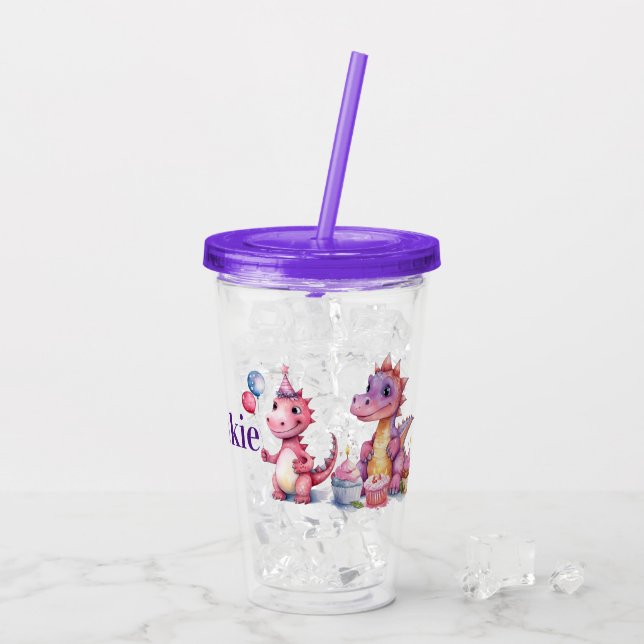 Birthday Customise Dinosaurs  Acrylic Tumbler (Back Ice)