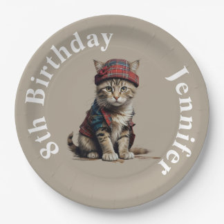 birthday cute cat in scottish disguise paper plate