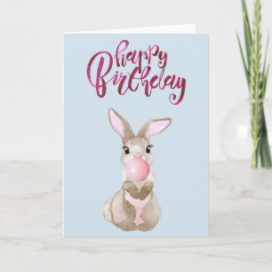 Birthday Cute Fluffy Bunny Bubble Gum Card