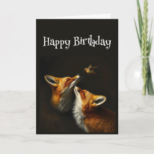 Birthday  Cute Fox Bird Animals Card