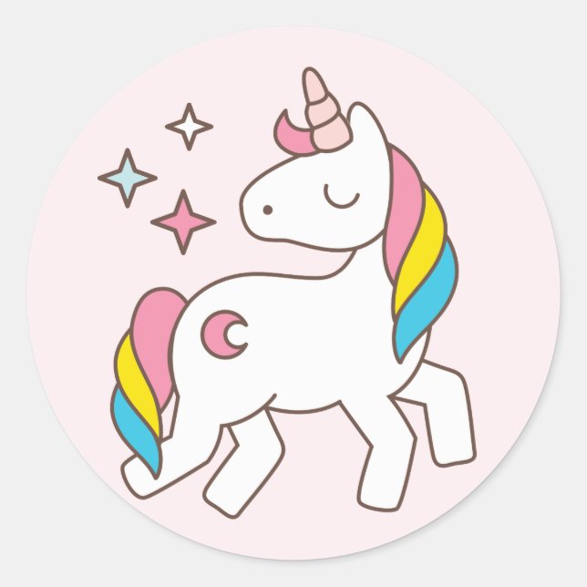 Birthday. Cute Unicorn with Cute Sparkles. Classic Round Sticker (Front)