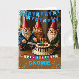 Birthday Cutting the Cake with Your Gnomies Card
