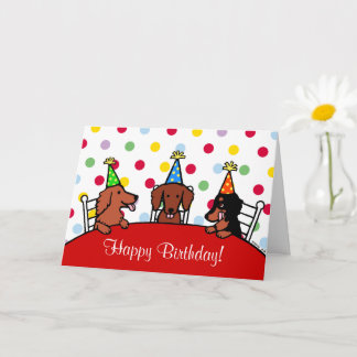 Birthday Dachshund Cartoon Polka Dot Card