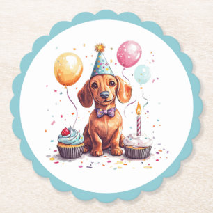 Birthday Dachshund Dogs Paper Coaster