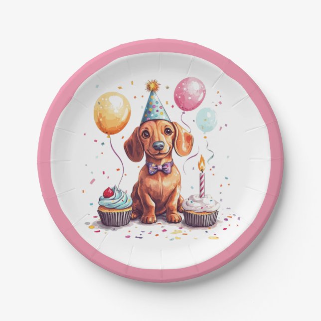 Birthday Dachshund Dogs Paper Plate (Front)