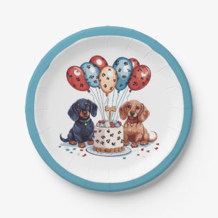 Birthday Dachshund Dogs Paper Plate