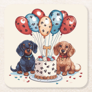 Birthday Dachshund Dogs Square Paper Coaster