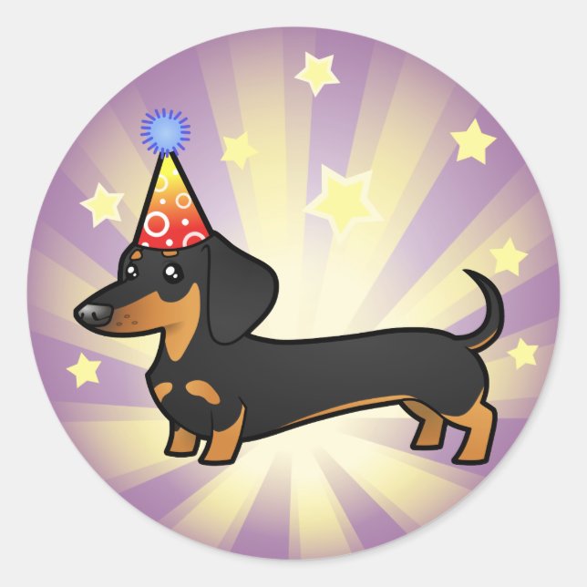 Birthday Dachshund (smooth coat) Classic Round Sticker (Front)