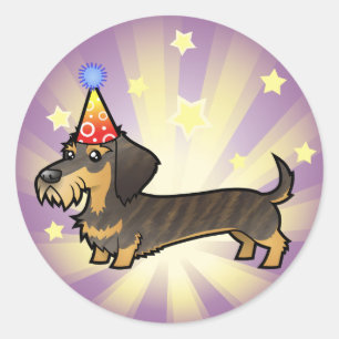 Birthday Dachshund (wirehair) Classic Round Sticker