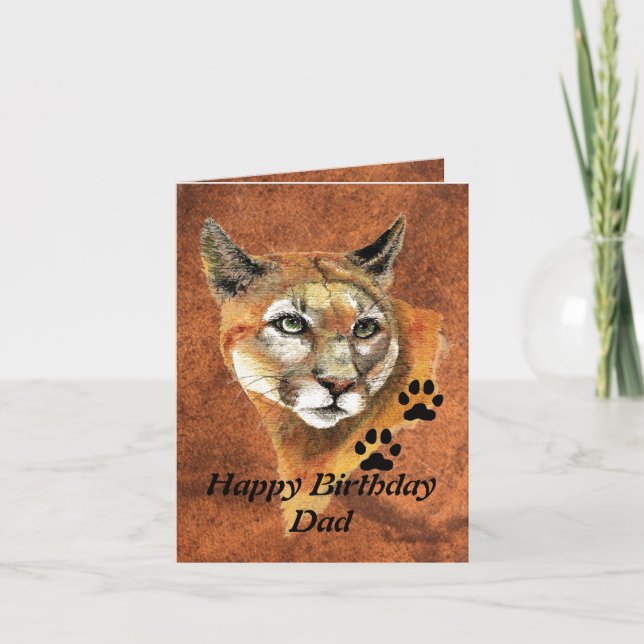 Birthday Dad Cougar, Puma, Mountain Lion Animal Card (Front)