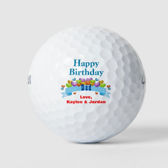 Birthday Dad Father Golfer Cute Hearts Add Name Golf Balls (Front)
