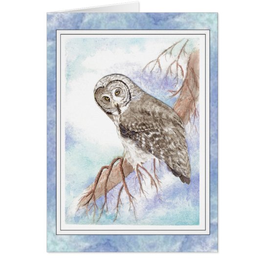 Birthday Dad Father with Great Grey, Grey Owl Bird Card