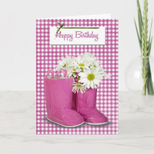 Birthday Daises in Pink Boots Card