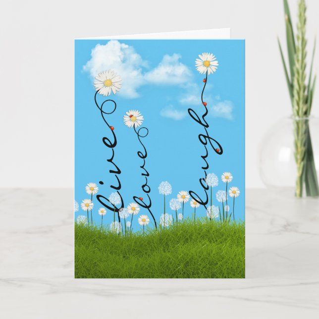 Birthday Daisies with Ladybugs Card (Front)
