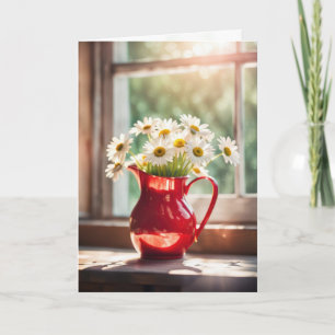 Birthday Daisy Bouquet In Red Pitcher Card