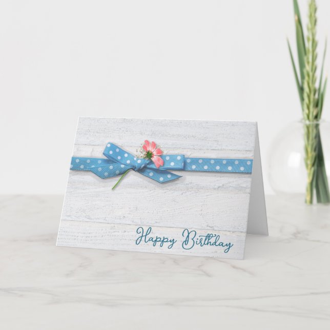 Birthday Daisy In Polka Dot Ribbon Card (Front)