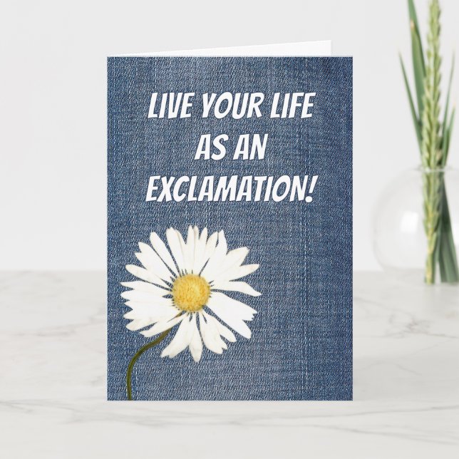 Birthday Daisy On Denim Fabric  Card (Front)
