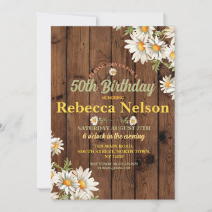 Birthday Daisy Party Invite Any Age Floral Wood