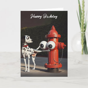 Birthday Dalmation and Red Fire Hydrant Card