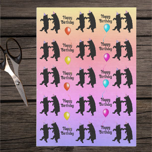 Birthday Dancing Black Bears Party Hats Balloons Tissue Paper