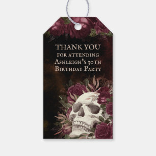 Birthday Dark Gothic Skull Roses Burgundy Black Gift Tags