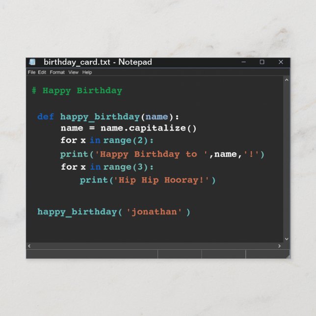 Birthday Dark Mode Notepad Computer Programmer Postcard (Front)
