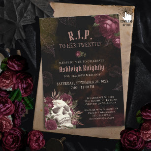 Birthday Dark Skull and Roses RIP Twenties Invitation