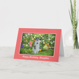 Birthday, Daughter, Cat Among The Flowers Card