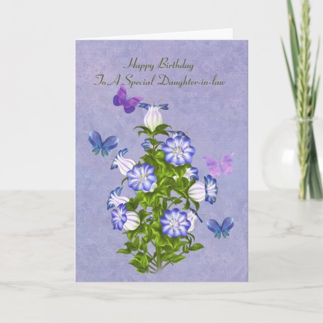 Birthday, Daughter-in-law, Butterflies and Flowers Card (Front)