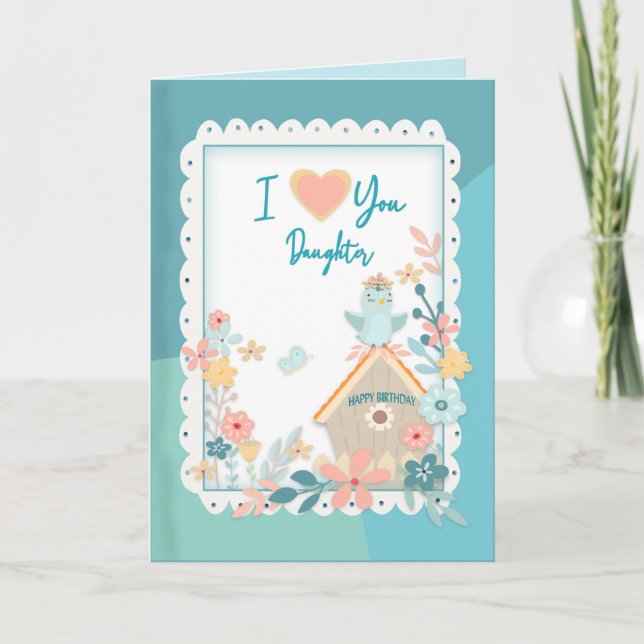 Birthday, Daughter, Watercolor Birds and Flowers Card (Front)