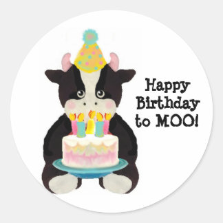 birthday day cow classic round sticker