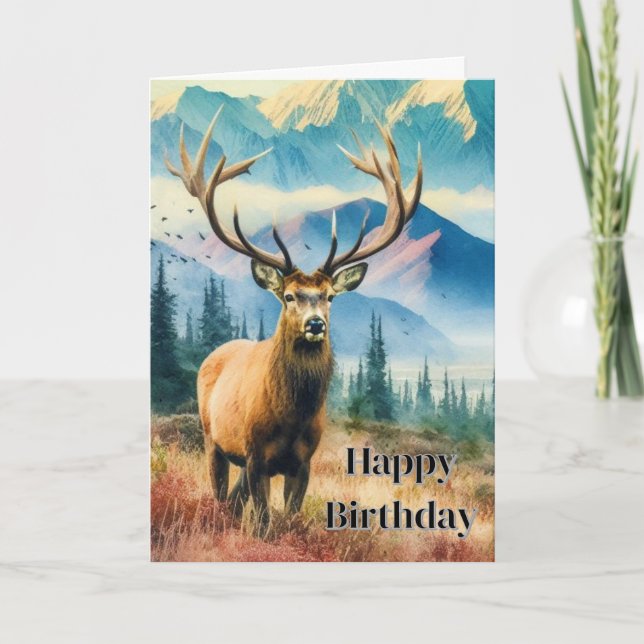 Birthday Deer with Antlers Greeting  Card (Front)