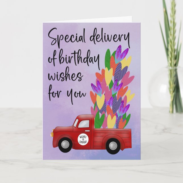 Birthday Delivery Truck of Hearts Card (Front)