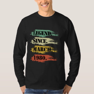 Birthday Design Legendary Since March 1980 Retro T-Shirt