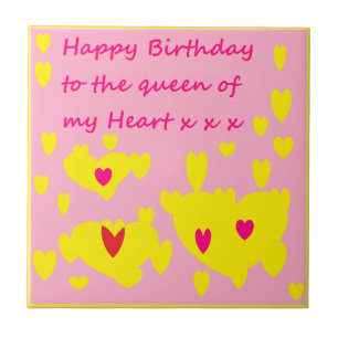 Birthday design pink and yellow with message on ceramic tile