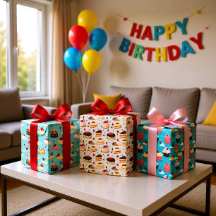 Birthday desserts set of 3 wrapping paper sheet