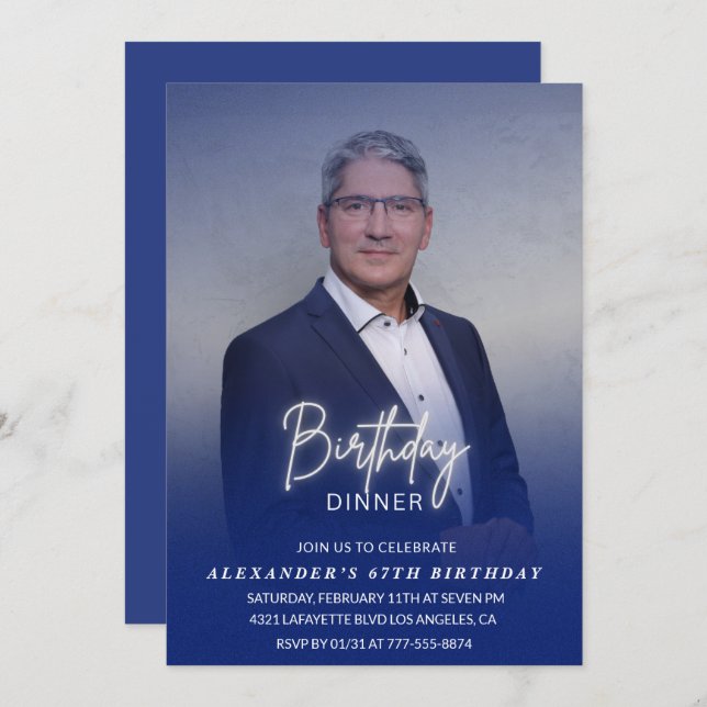 Birthday Dinner 67th birthday invitation Photo Men (Front/Back)