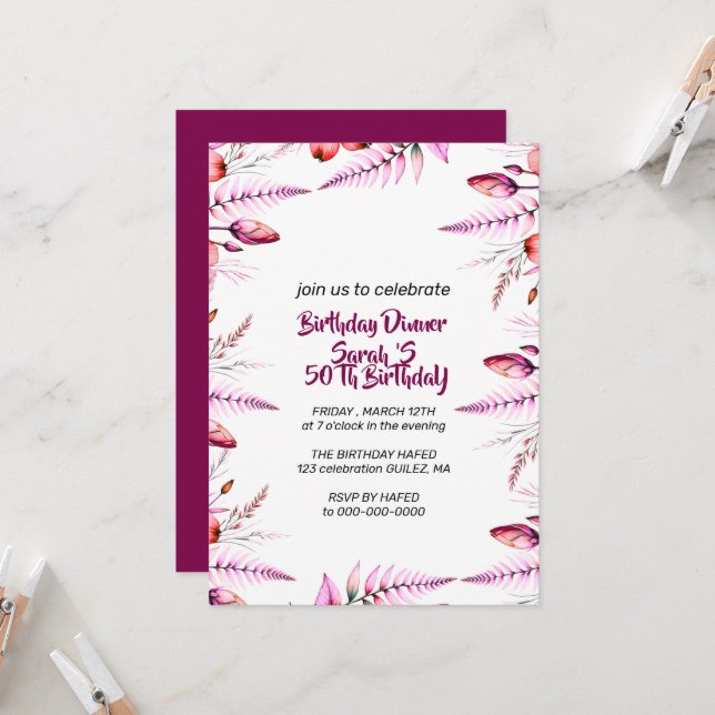 Birthday Dinner Invitation, Editable Birthday Dinn Invitation (Front/Back In Situ)