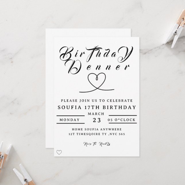 Birthday Dinner Invitation, Editable Birthday Dinn Invitation (Front/Back In Situ)