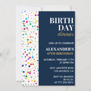Birthday dinner Navy Blue Confetti 67th birthday Invitation